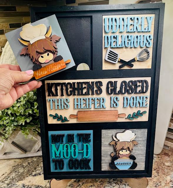 Interchangeable Leaning Frame Insert Highland Cow (Kitchen) - STV