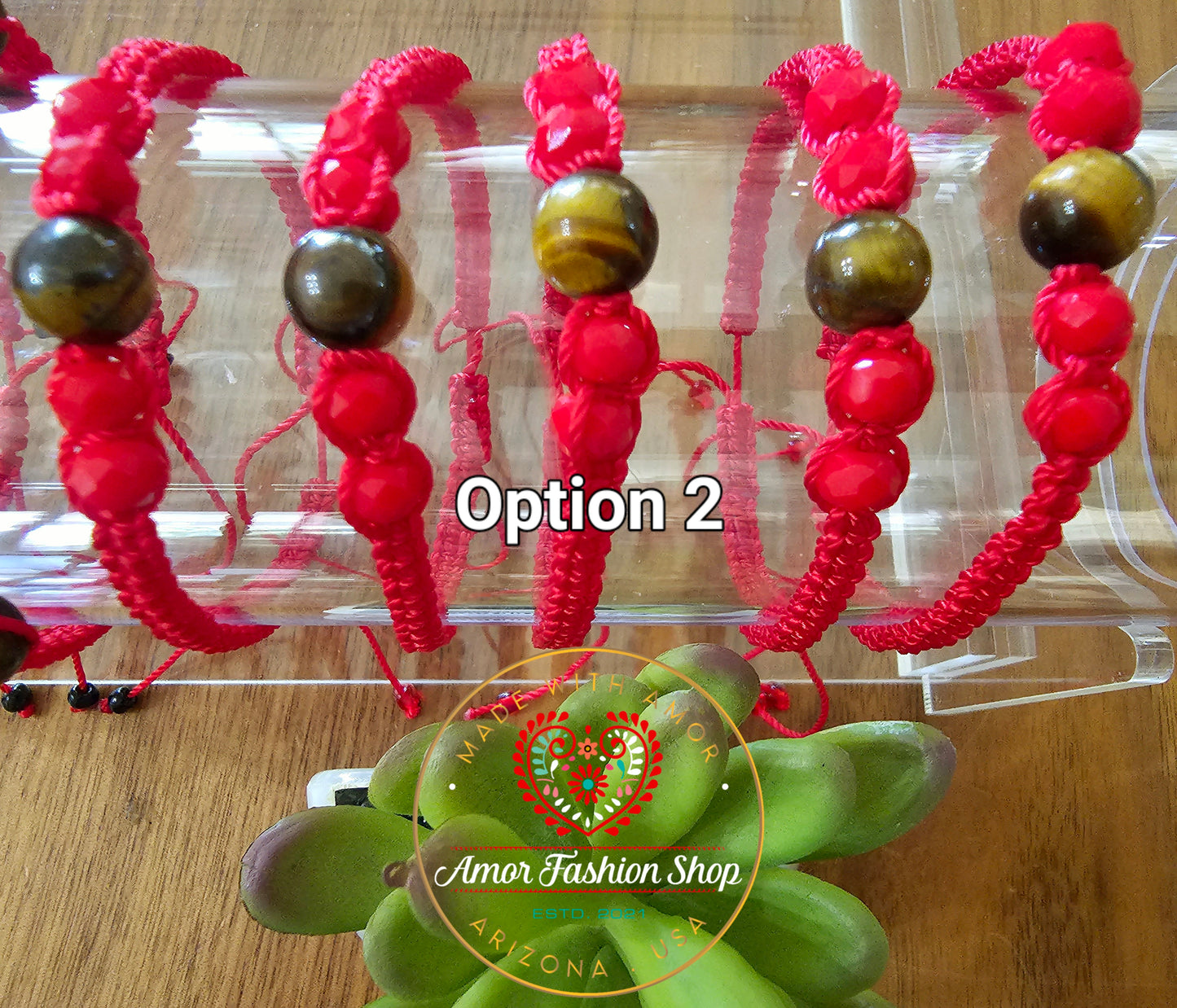 Red Woven Tiger Eye Bracelets Adjustable @amorfashionshop