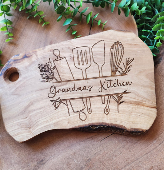 Live Edge Olive Wood Serving Board - Engraved - The Laser Canvas