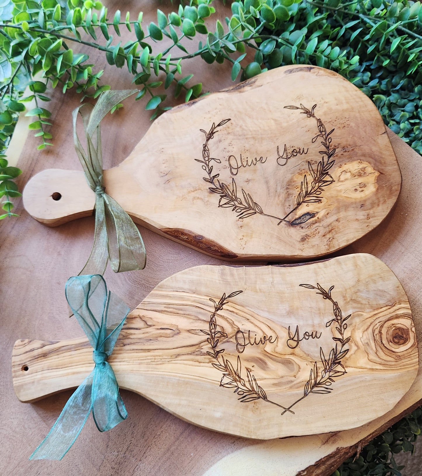 Live Edge Olive Wood Serving Board - Engraved - The Laser Canvas