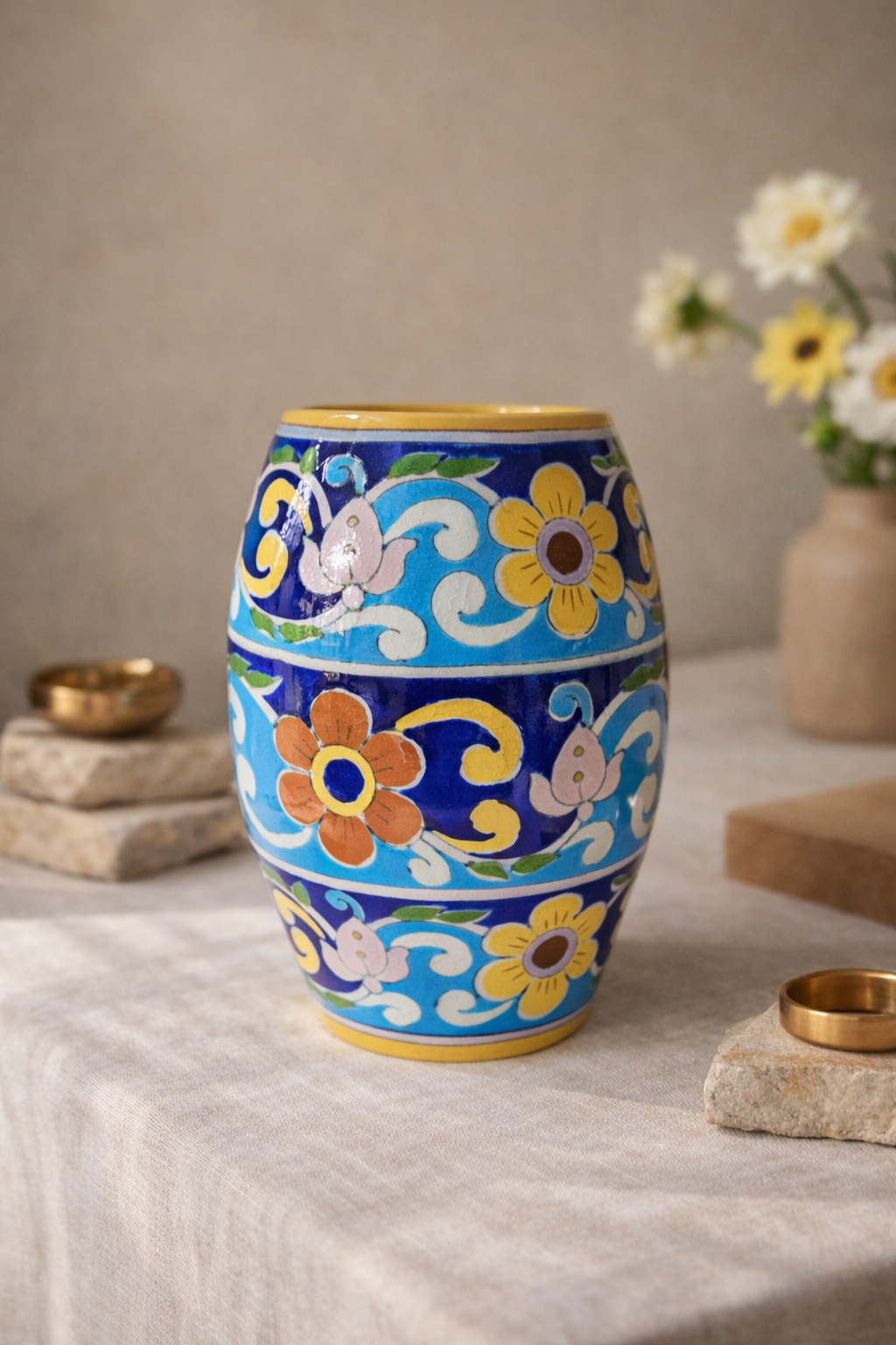 Handmade Blue Pottery Vase| Boho Luxe Home Decor | Ethical Artisan Craft by EarthenByMalvika