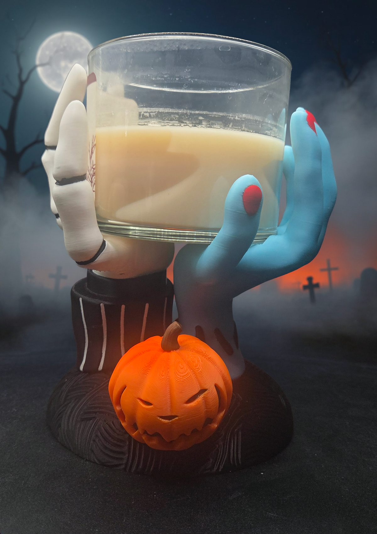 Jack and Sally hand Candle Holder with Pumpkin - we custimize crafts