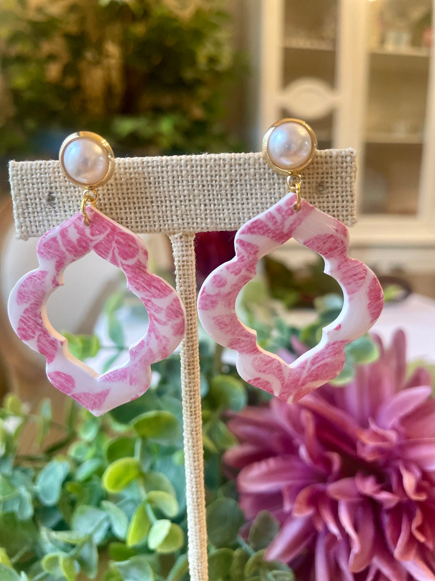 Pink Chinoiserie Earrings - Mimi Co Handmade Jewelry