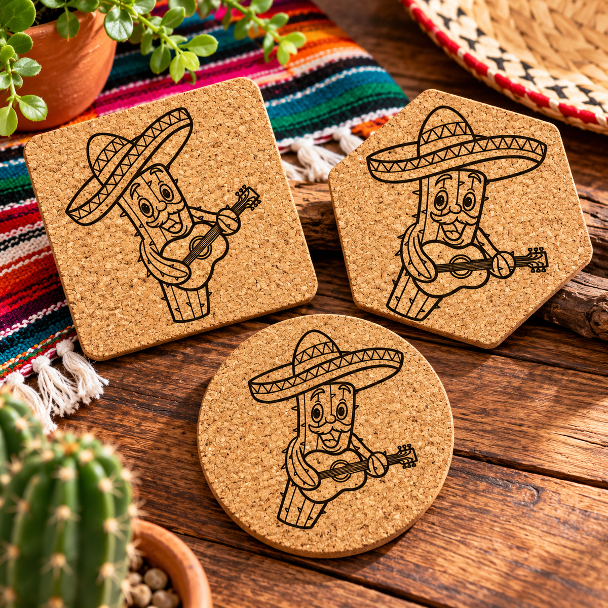 Mariachi Cactus Cork Coaster-DQ Kreations