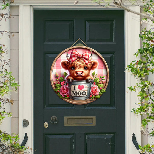 I Love Moo Vibrant Uv Printed Wood Door Hanger - STV