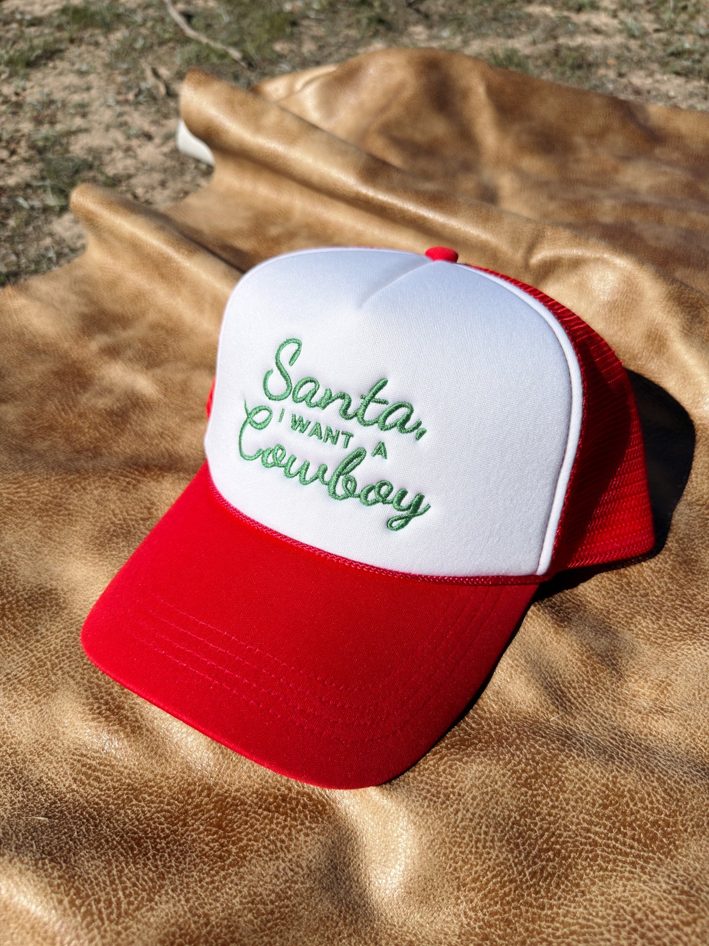 Santa I Want a Cowboy Trucker Hat