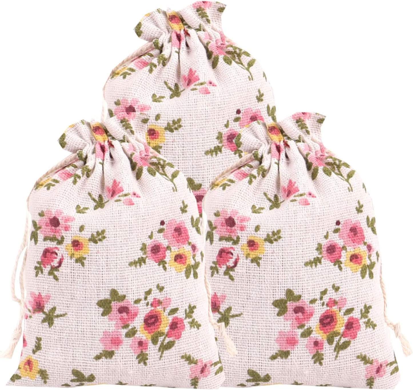 Burlap Floral Drawstring Gift Bag - STV