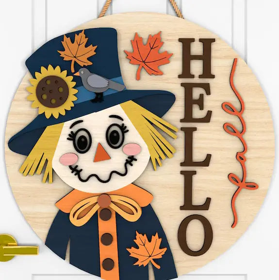 Scarecrow Hello Fall Wood Sign - STV Location