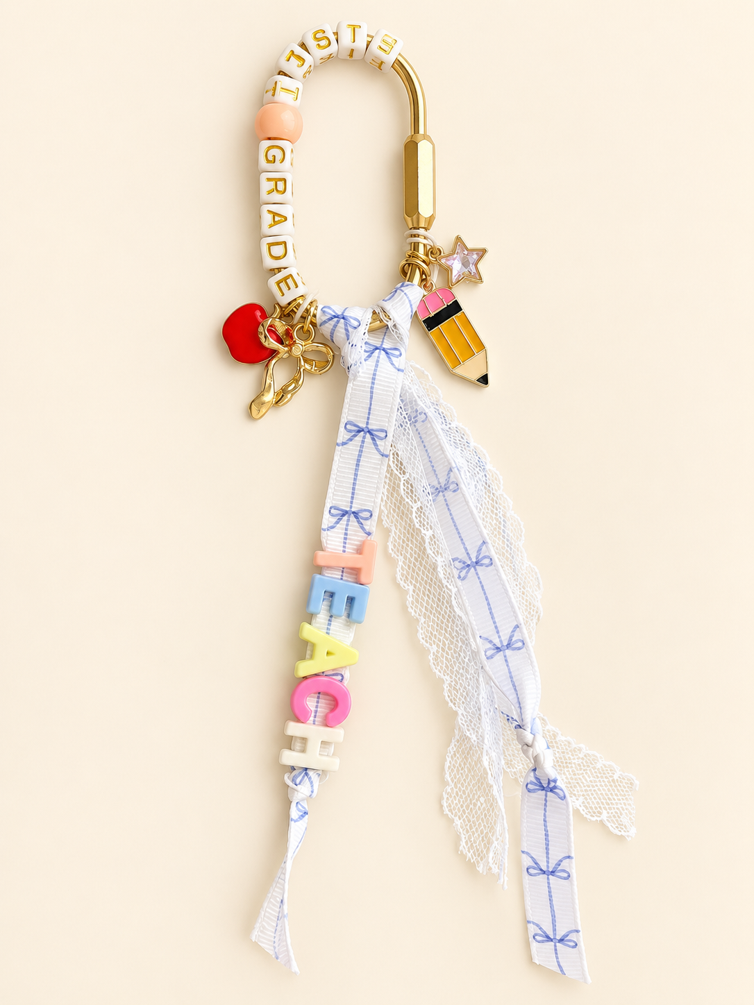 First Grade Teacher Bag Charm Keychain - The Charm Edits