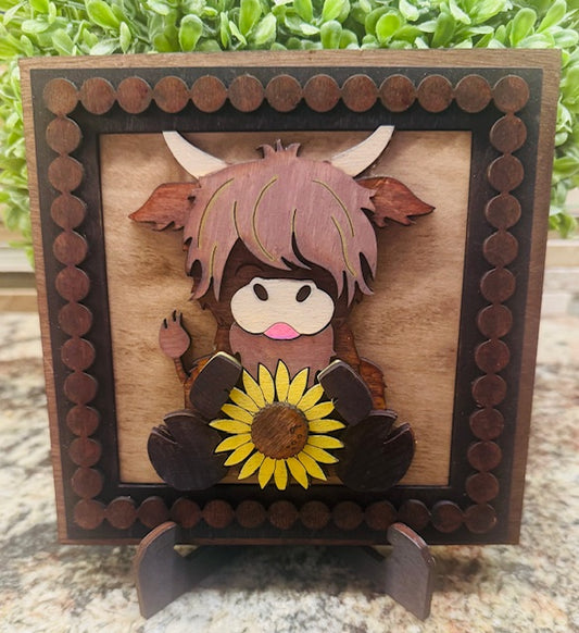 Interchangeable Leaning Frame Insert 4.25" Highland Cow (Sunflower Fields) - STV