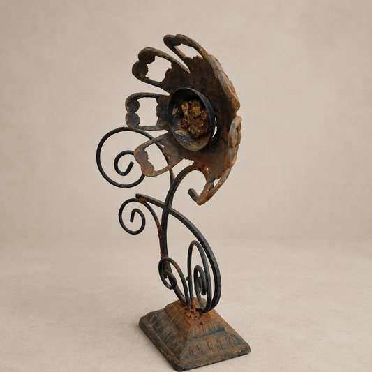 Scrollwork Candle Bloom – Reclaimed Metal Sculpture