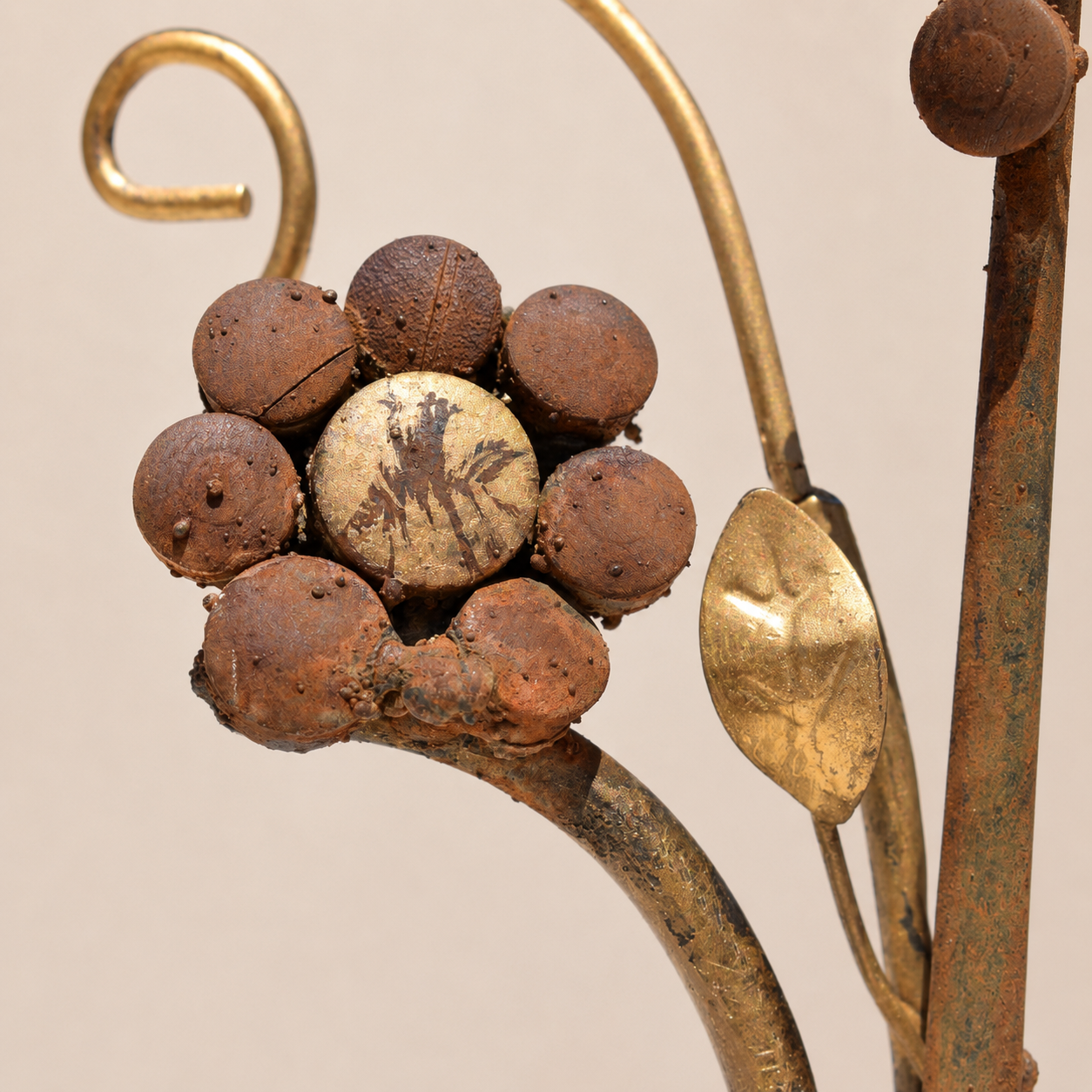 Twin Button Bloom – Reclaimed Metal Sculpture