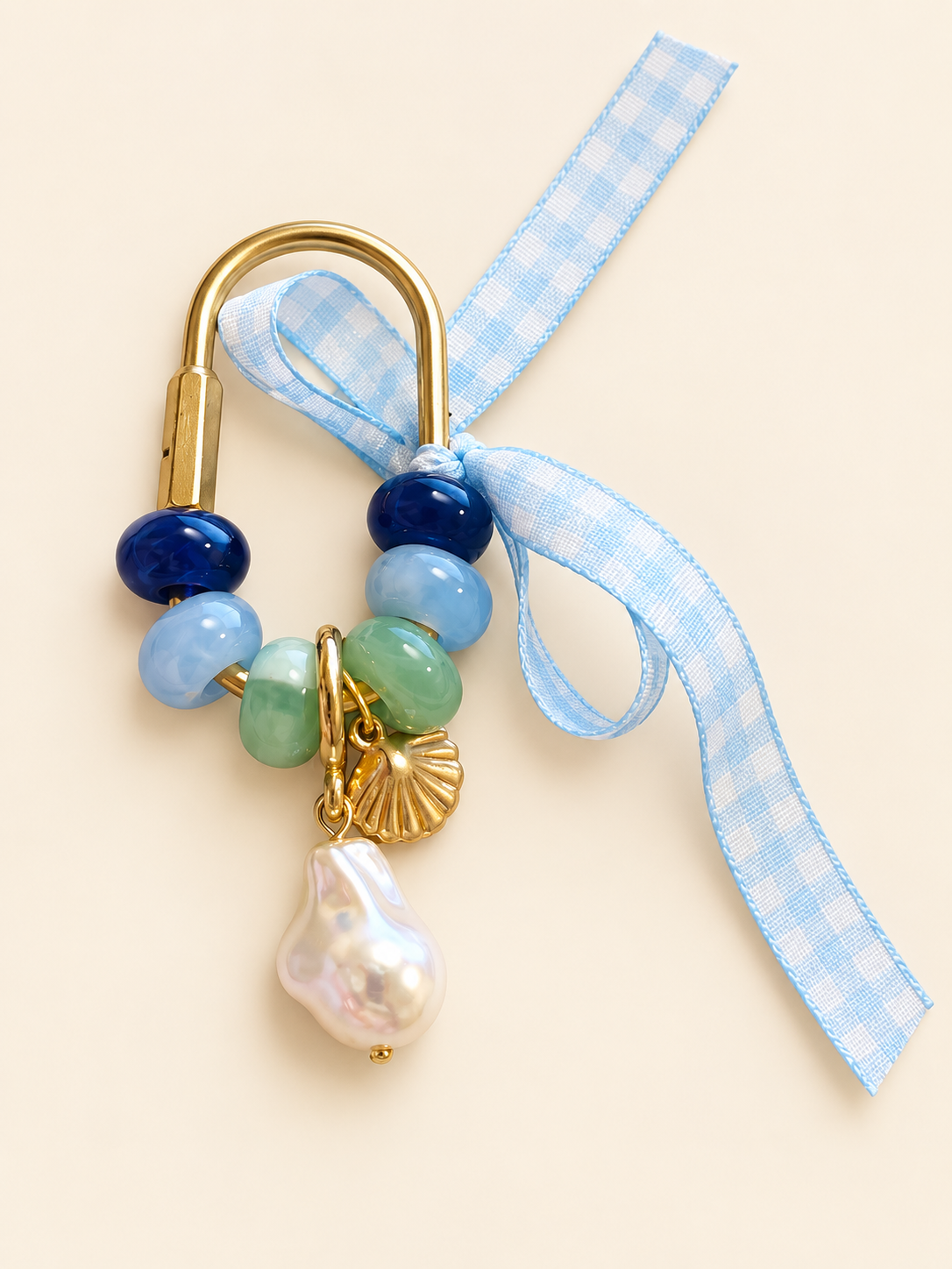 Coastal Pearl and Seashell Bag Charm Keychain - The Charm Edits
