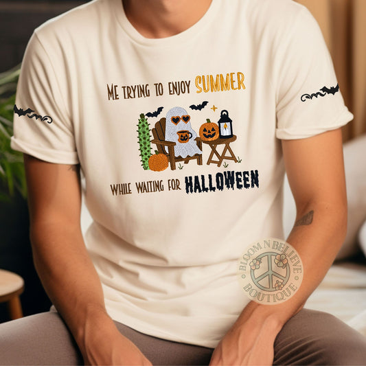 Ghost Waiting for Halloween Embroidered Unisex Shirt - Bloom-N-Believe Boutique