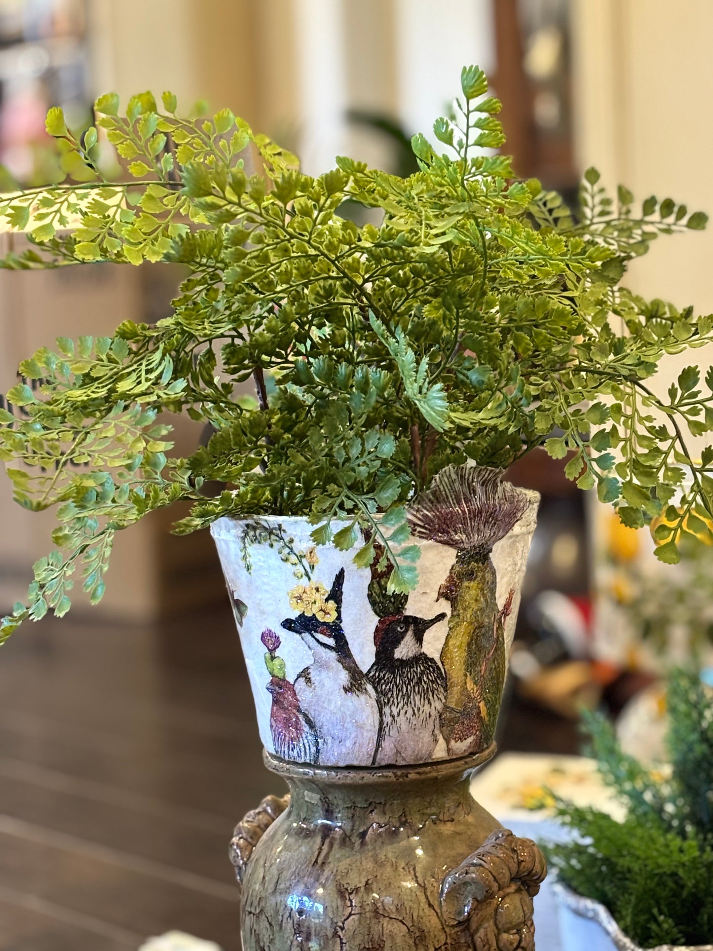 Bird planter with green fern
