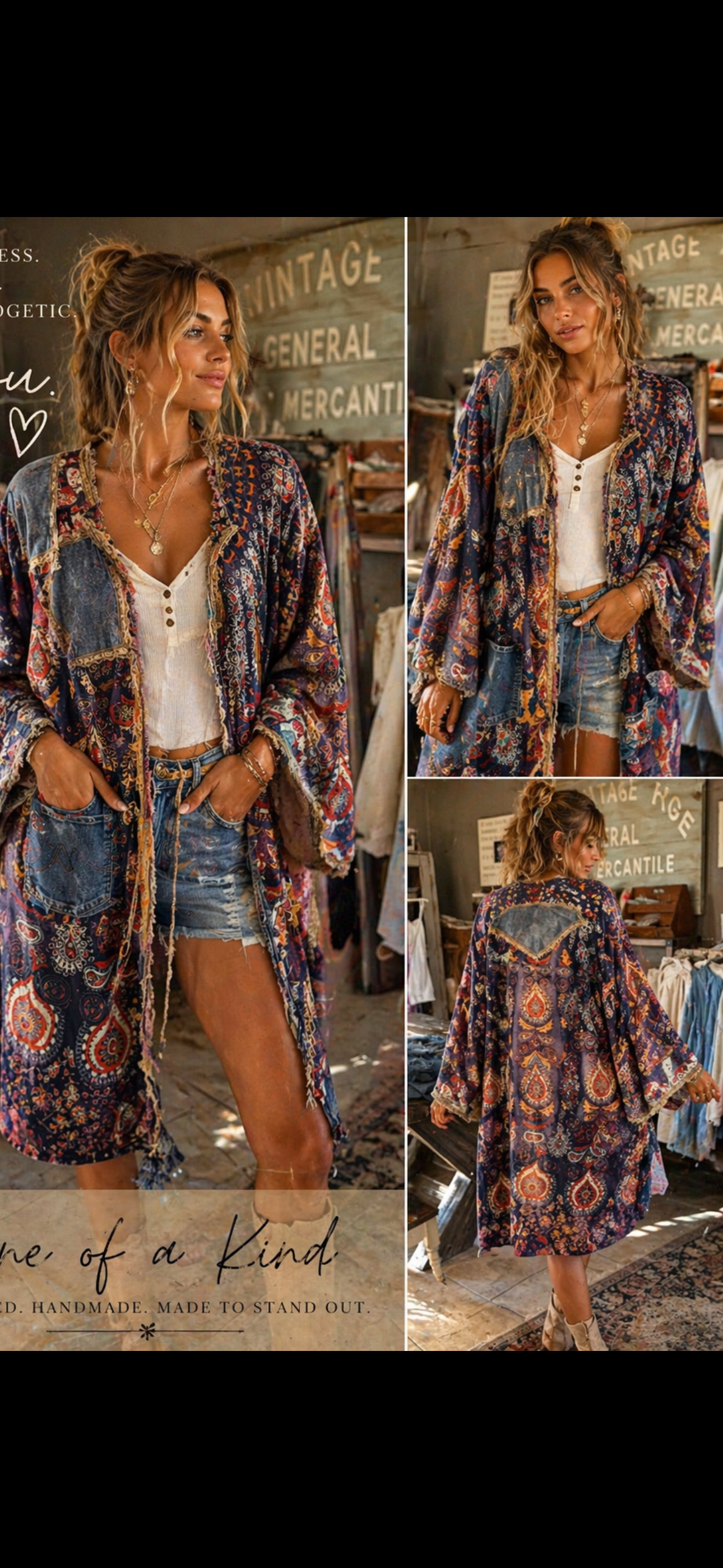 One Of A Kind Blue Tapestry Kimono - Tatteredntorn