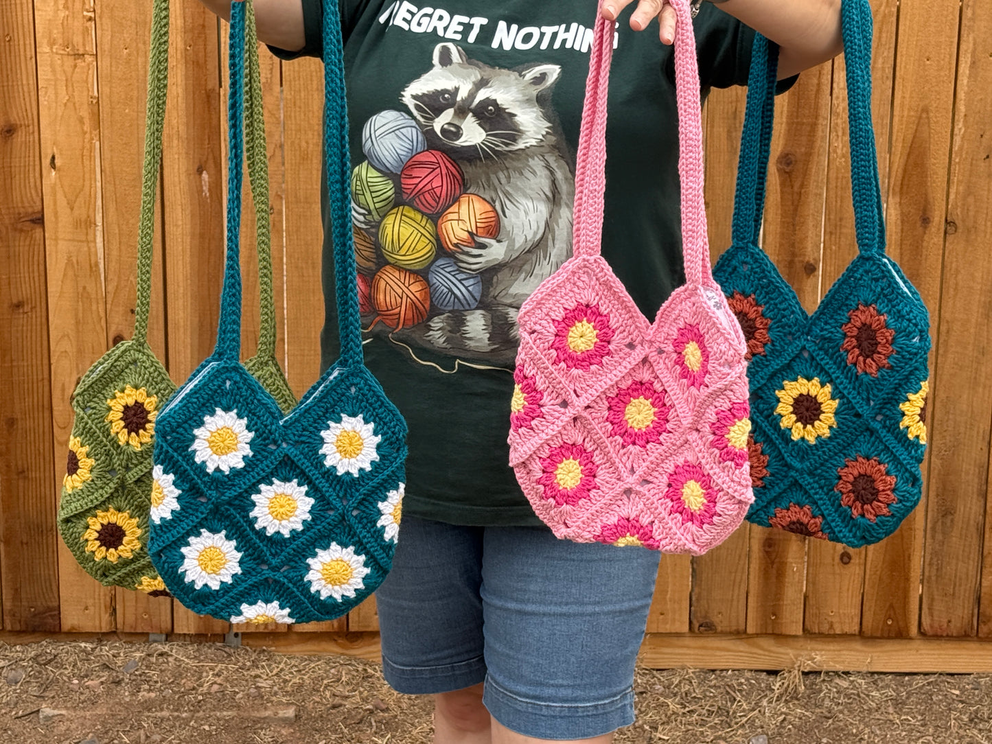 11x11" Daisy or Sunflower Tote Bag CHD - Cuddly Cacti Creations