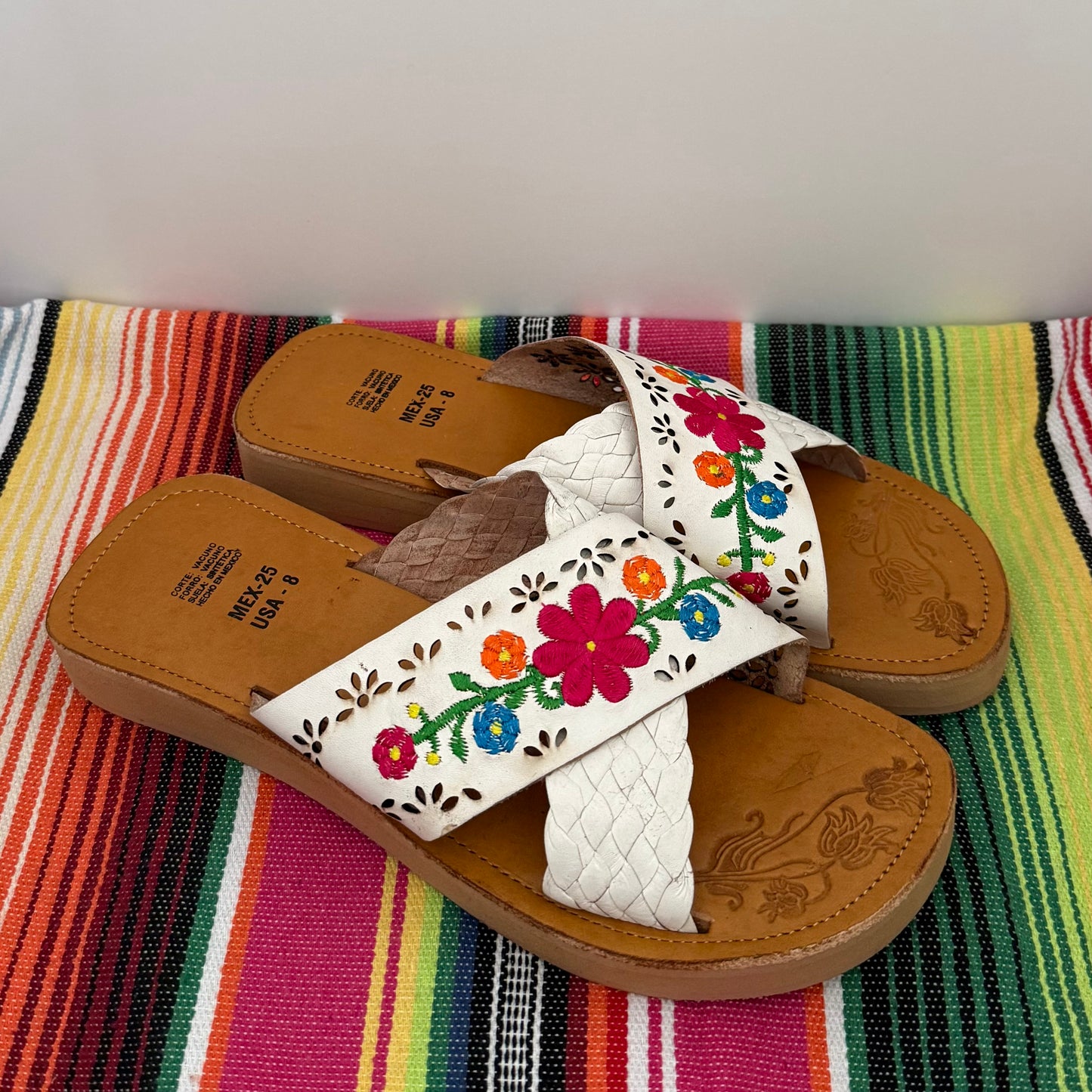 Embroidered Leather Slide Sandals - Casa Coco