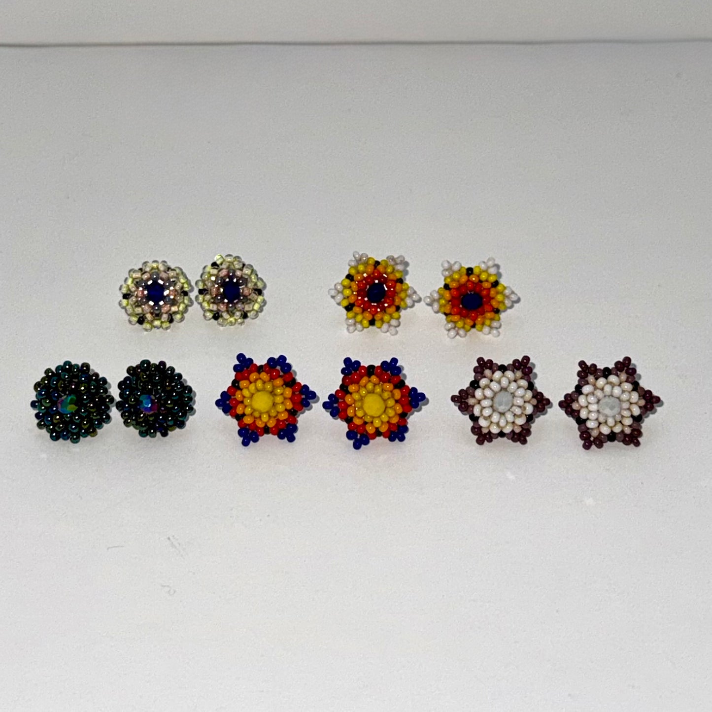 Hand-Beaded Floral Earrings Studs - Casa Coco