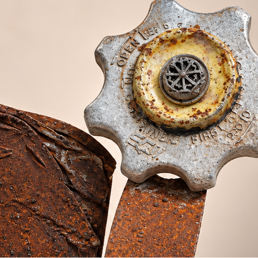 Industrial Dial Bloom reclaimed steel flower sculpture, alternate view