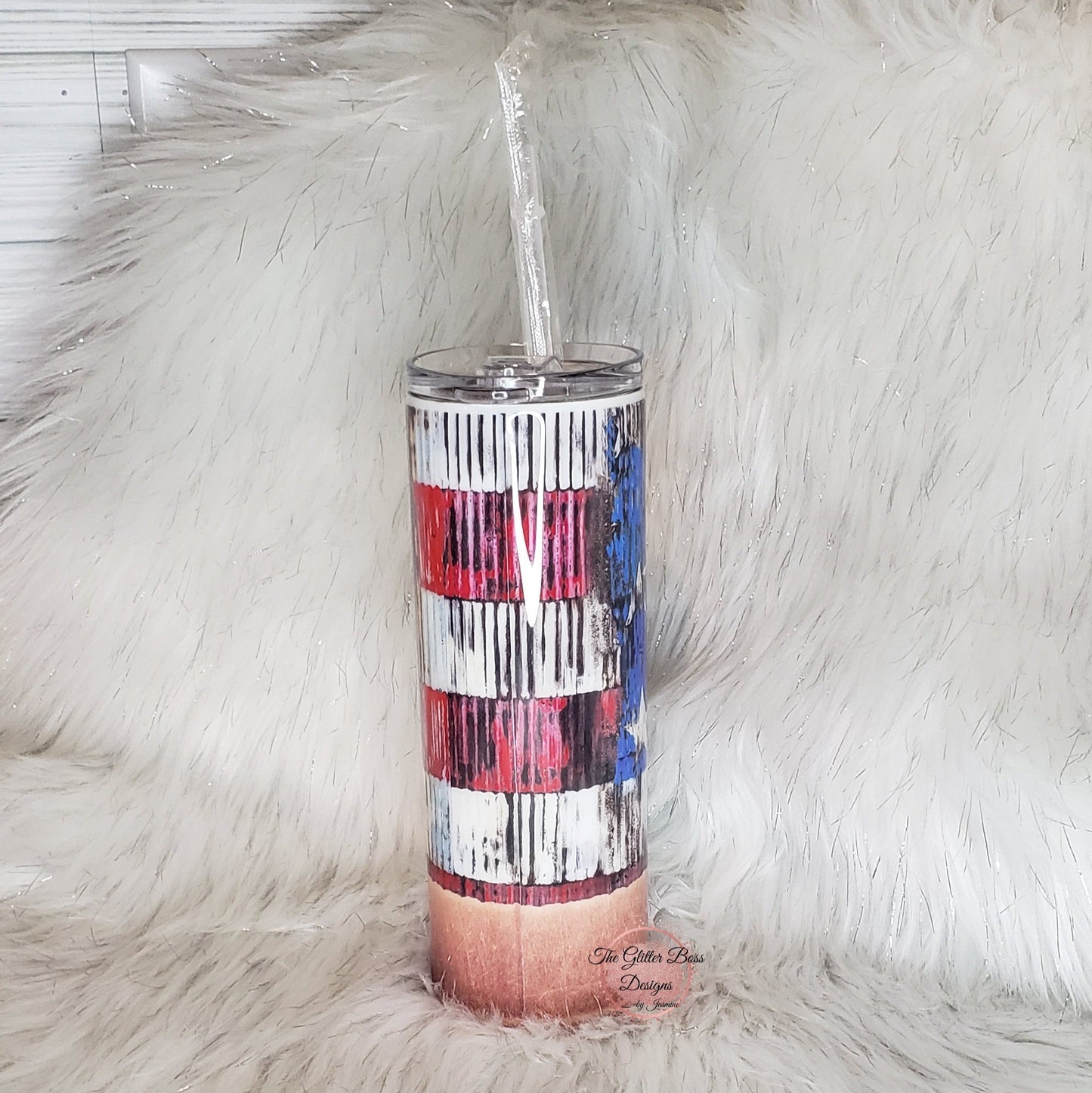 Patriotic Bu.ll.et - 20 oz Skinny - Glitter Boss