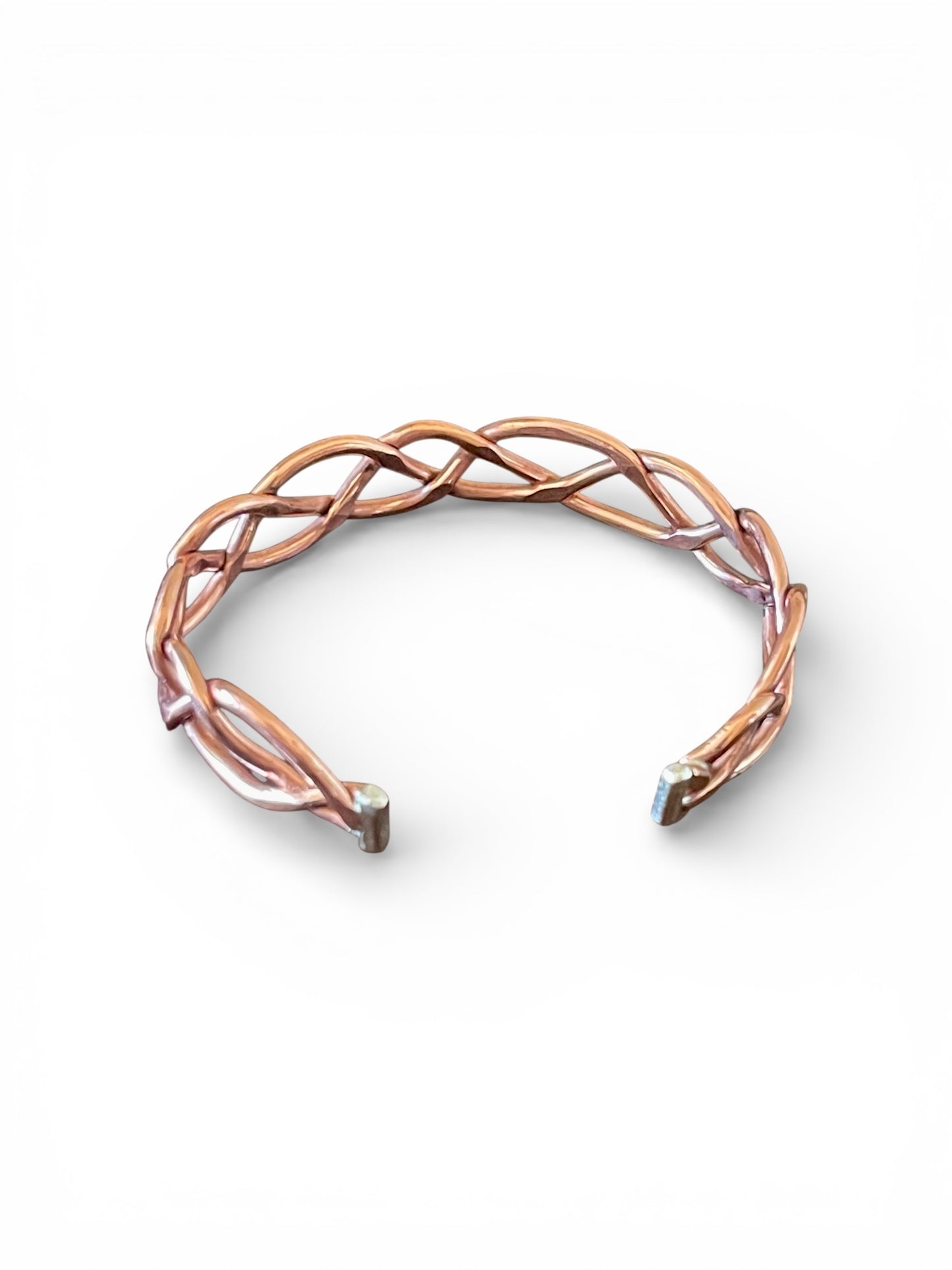 Hand Forged Braided Copper Cuff Bracelet with Sterling Silver Ends, Large