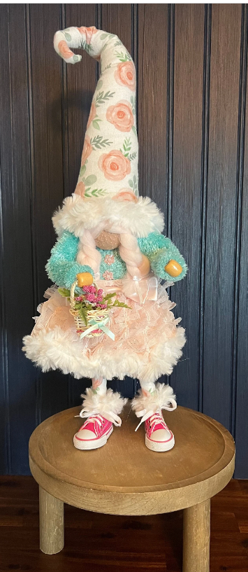 Gnoming Around: Standing Gnome with Basket of Flowers and Green Shoes