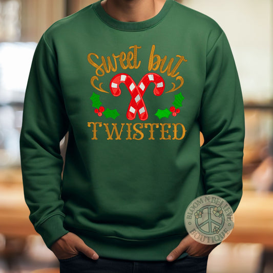 "Sweet but Twisted" Holiday CandyCane Embroidered Unisex Shirt - Bloom-N-Believe Boutique