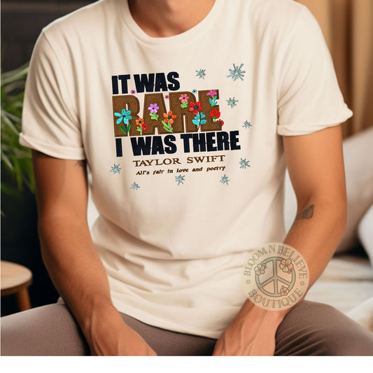 Swiftie Fan, "It was Rare, I was there" Embroidered Unisex Shirt - Bloom-N-Believe Boutique