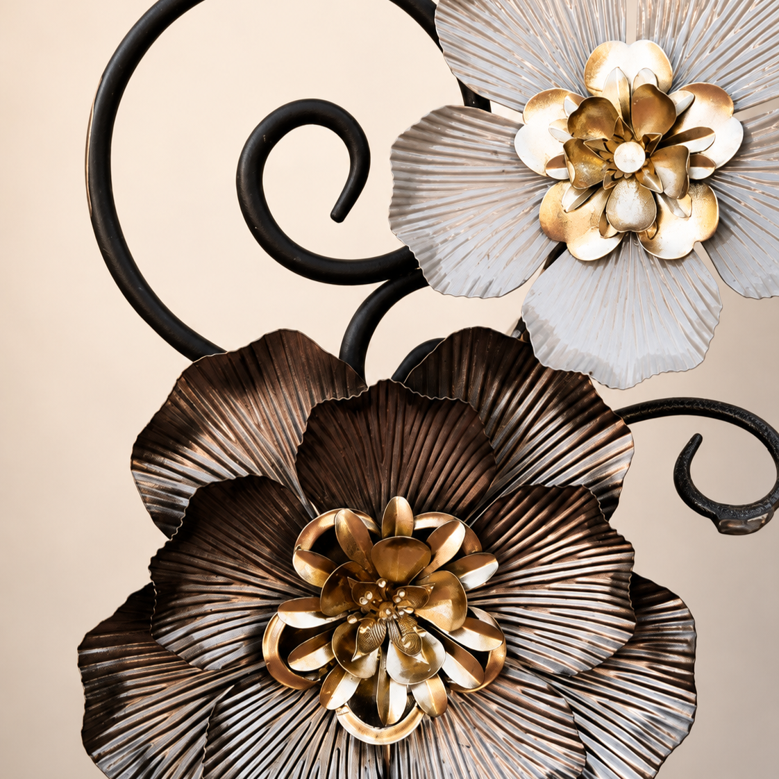 Another view of The Heavy Petal reclaimed steel sculpture