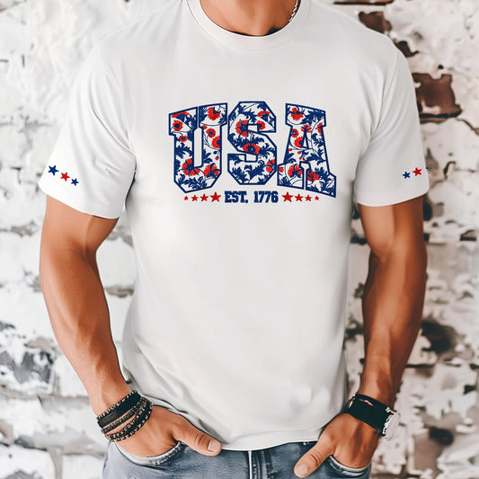 USA Floral Patriotic Embroidered Unisex Shirt - Bloom-N-Believe Boutique