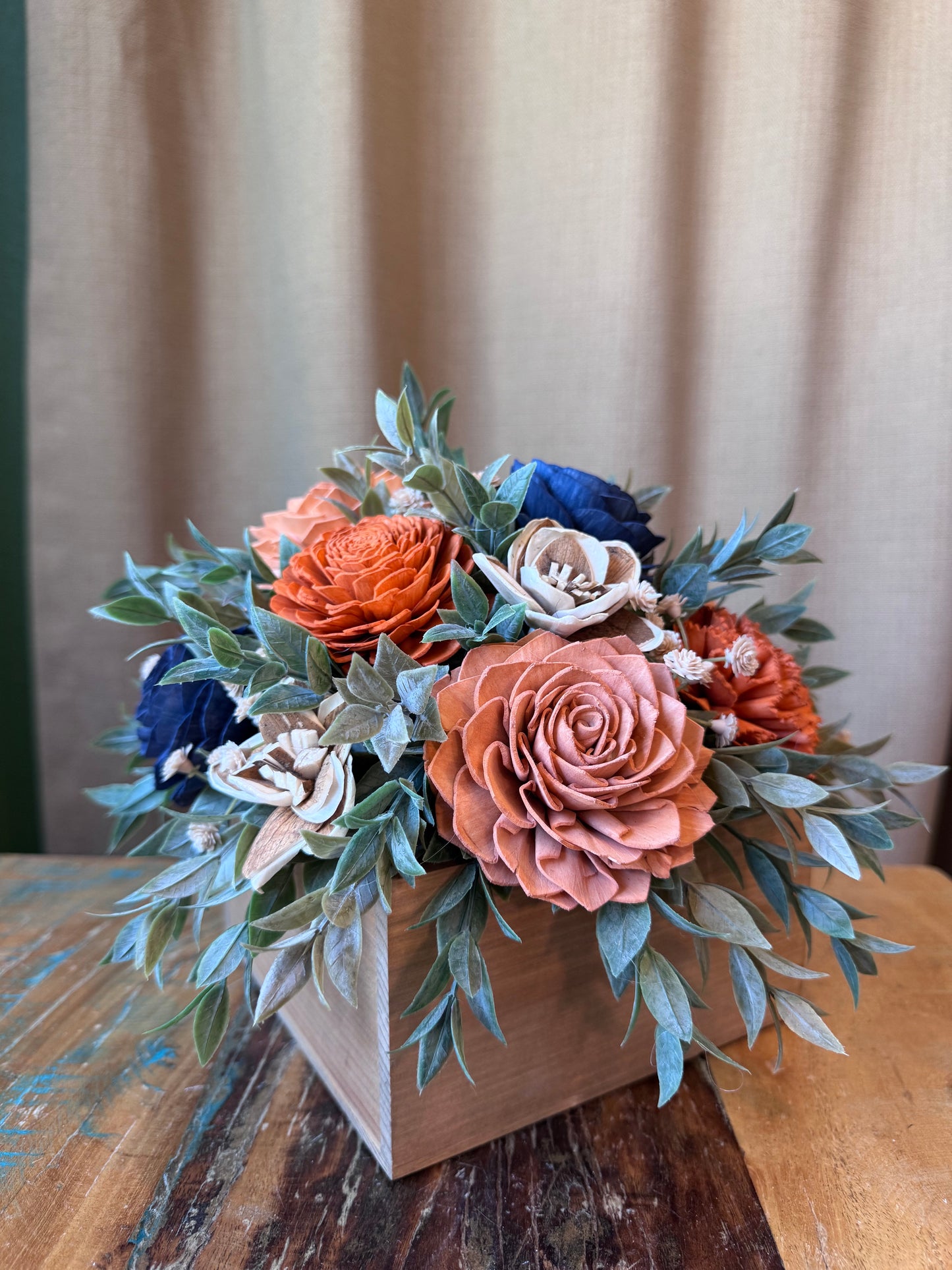 $78 - CHD - Navy/Orange in Box - LUNA WOOD FLOWERS