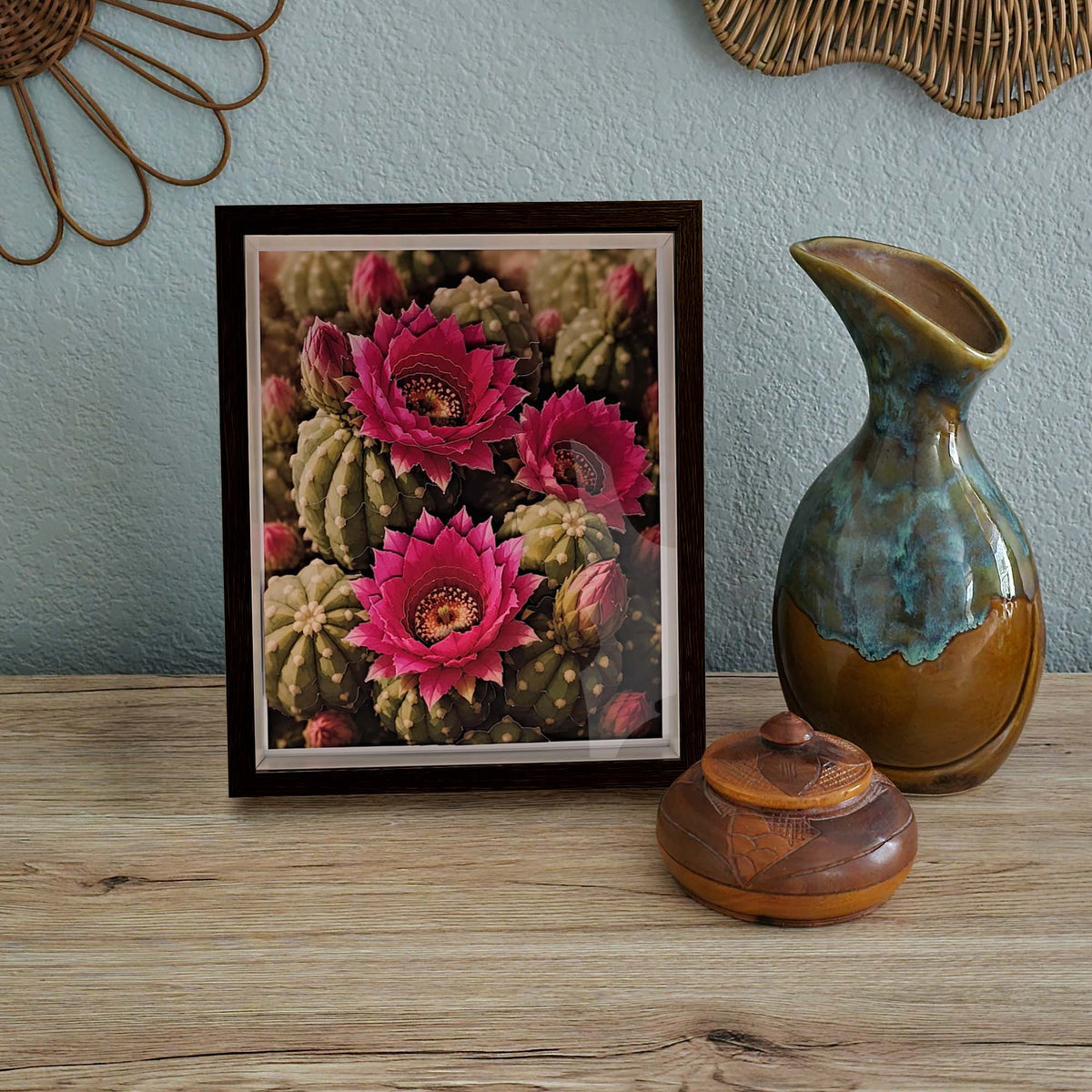 3D Pink Hedgehog Cactus Flower Wall Art - Arid Desert Design