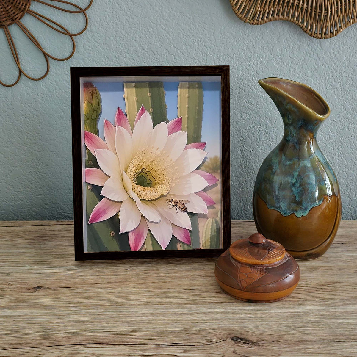3D White Cactus Flower Wall Art - Arid Desert Design