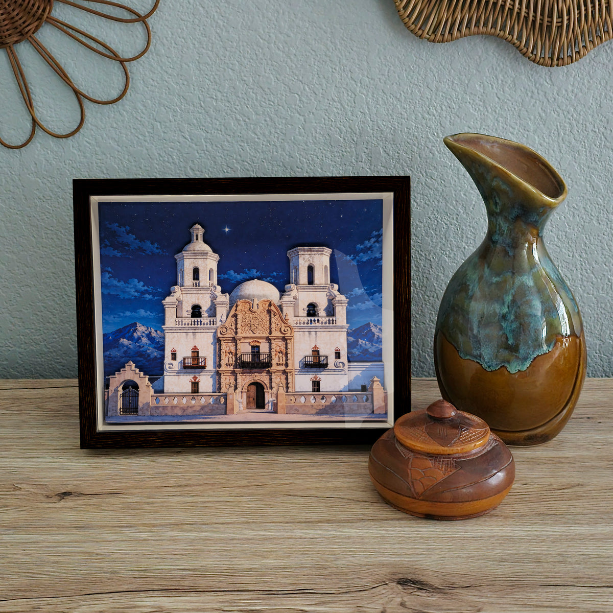 3D San Xavier del Bac Mission Wall Art - Arid Desert Design