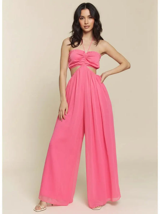 pink chiffon jumpsuit - blingy blonde