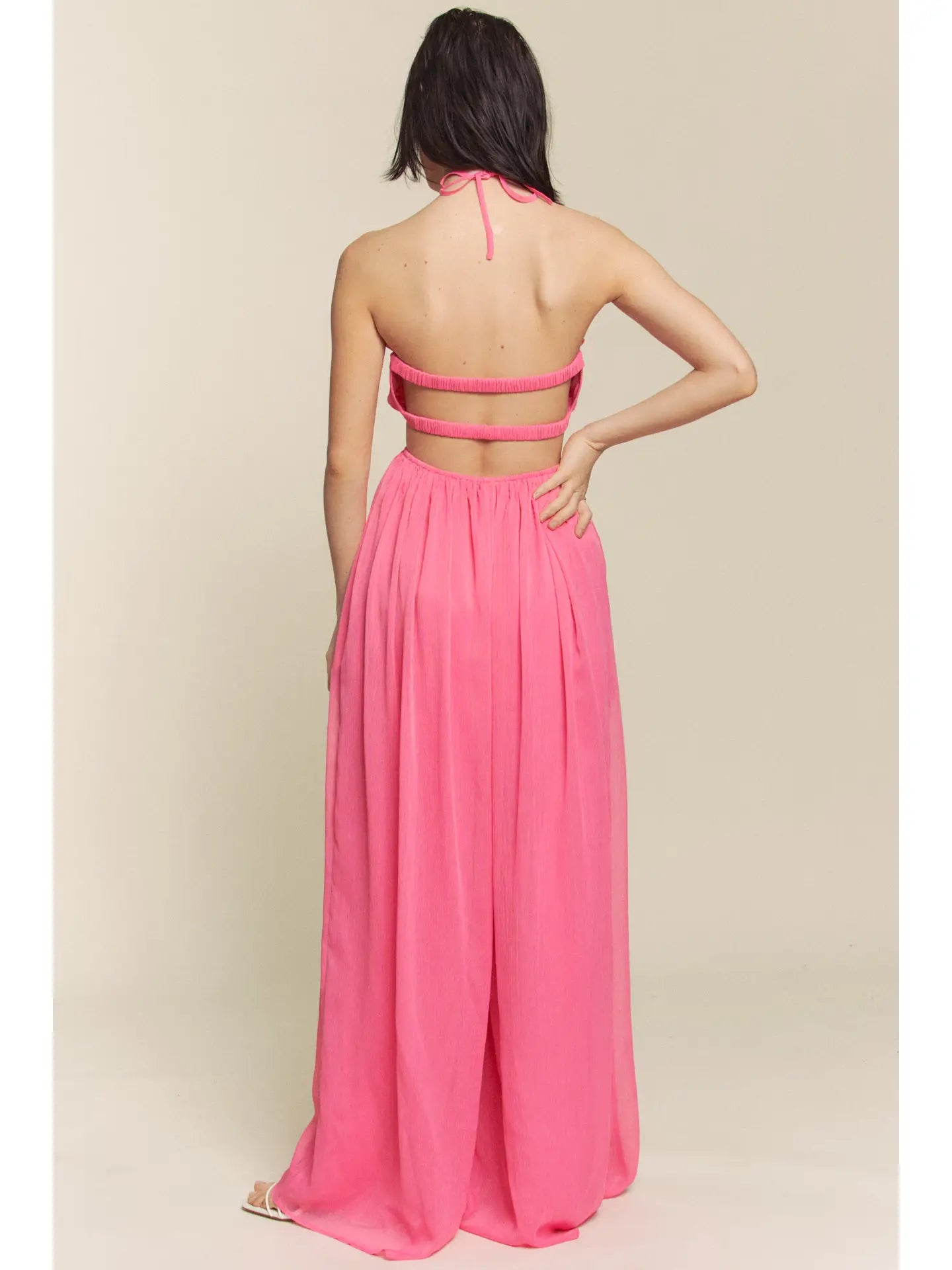 pink chiffon jumpsuit - blingy blonde