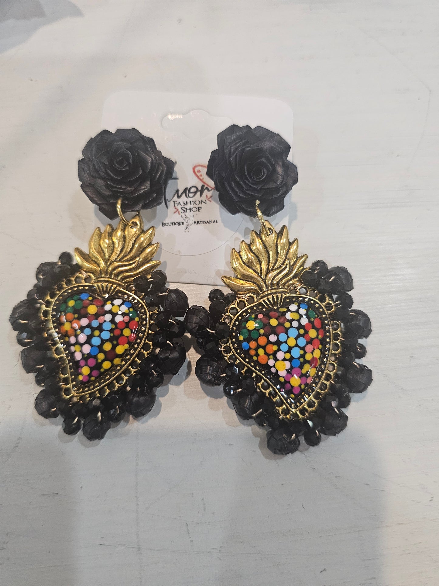 Earrings Palm Corazón Milagrito Hand Painted @amorfashionshop