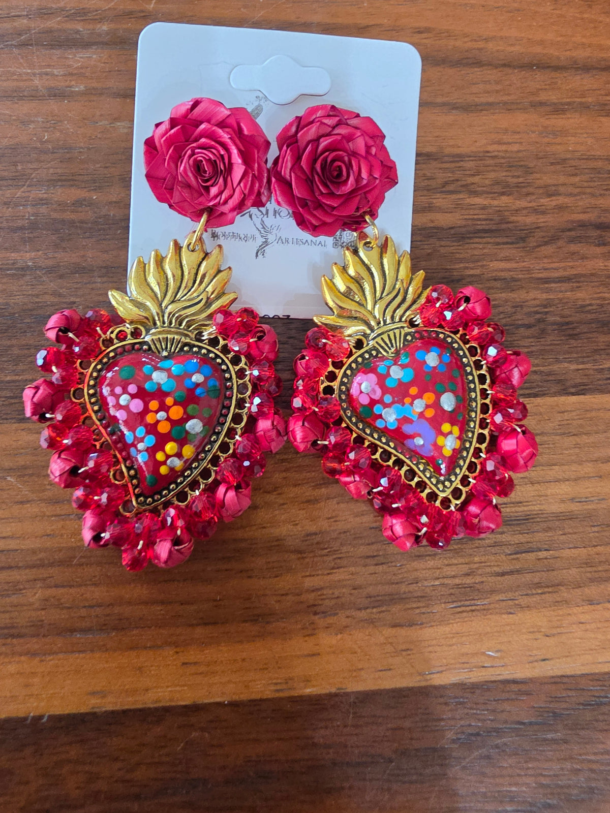 Earrings Palm Corazón Milagrito Hand Painted @amorfashionshop