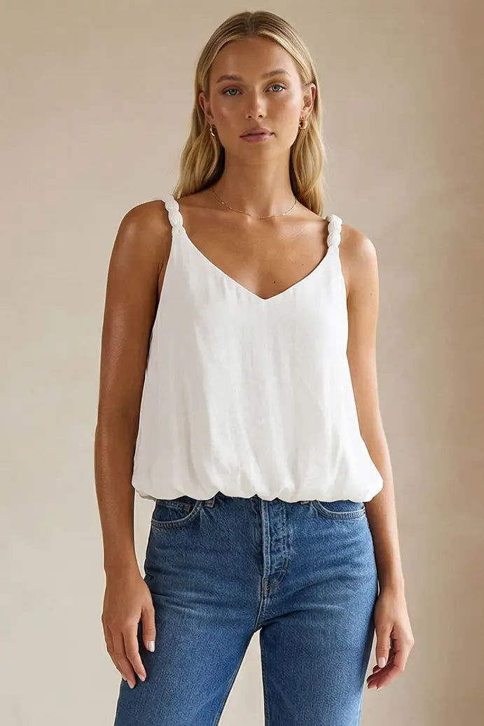 billowy strap accent white tank - blingy blonde (Copy)