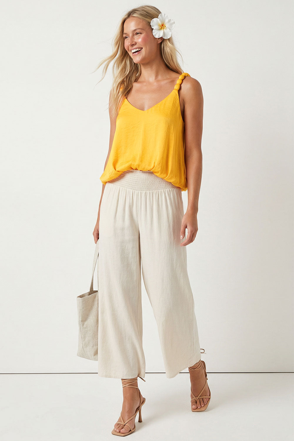 billowy strap accent yellow tank - blingy blonde