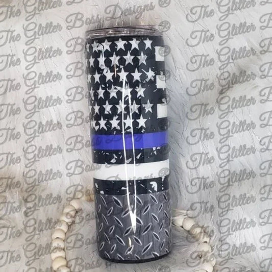Back the Blue B&W Style - 20 oz Skinny - Glitter Boss