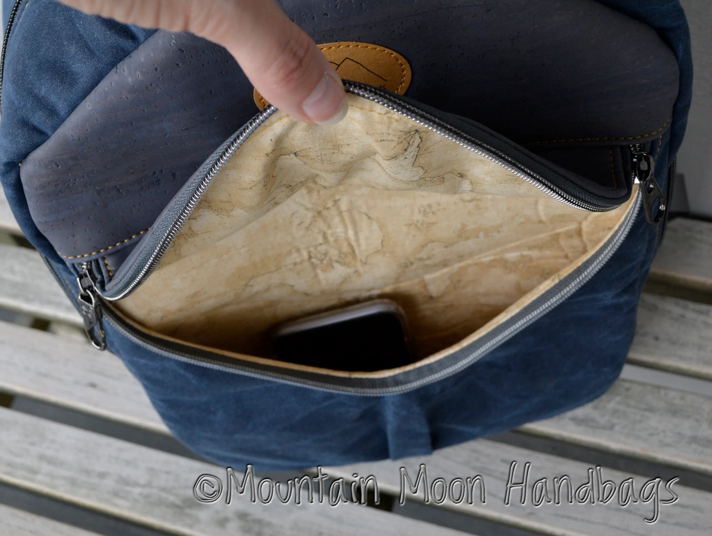 Navy Waxed Canvas Grey Cork Keanu Backpack