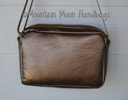 Bronze Faux Leather & Hexagon Celosia Handbag