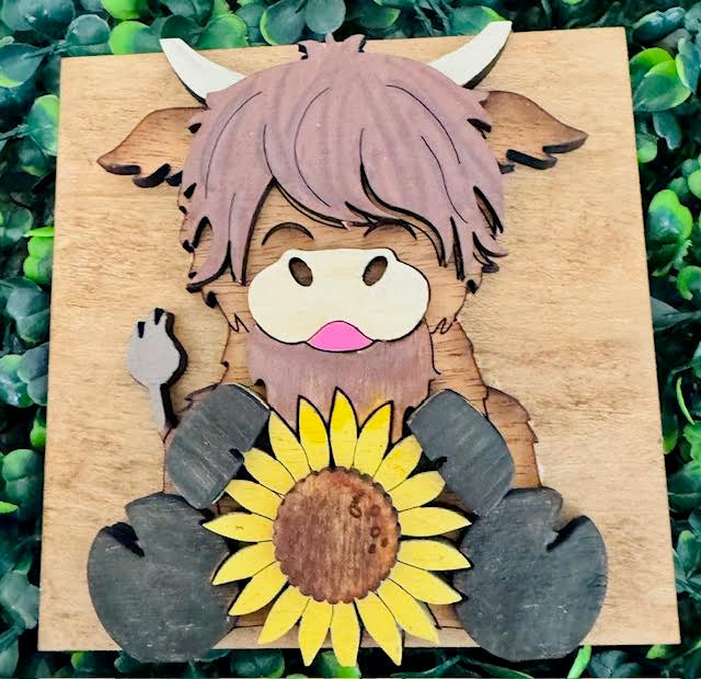 Interchangeable Leaning Frame Insert 4.25" Highland Cow (Sunflower Fields) - CHD