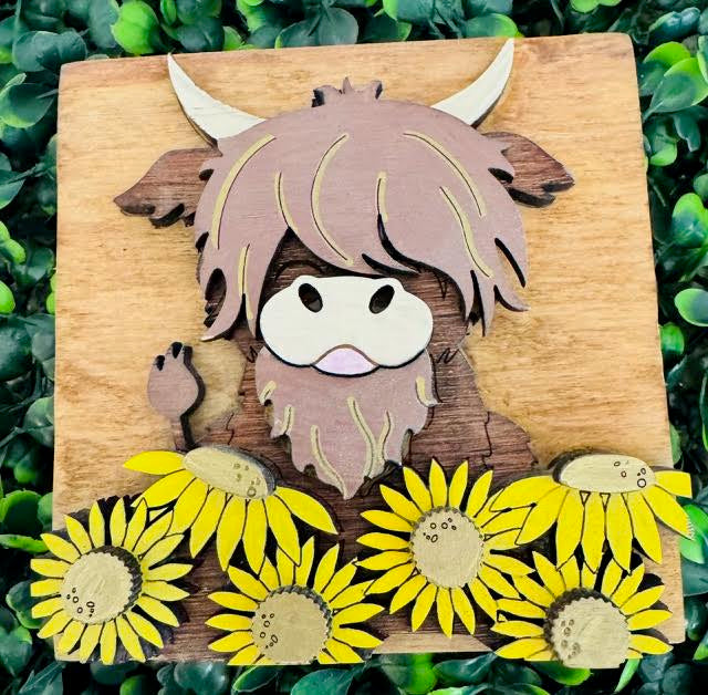 Interchangeable Leaning Frame Insert 4.25" Highland Cow (Sunflower Fields) - CHD