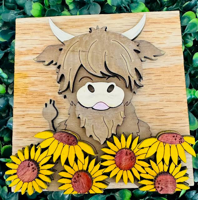 Interchangeable Leaning Frame Insert 4.25" Highland Cow (Sunflower Fields) - CHD