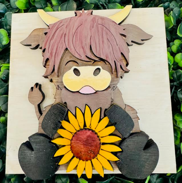 Interchangeable Leaning Frame Insert 4.25" Highland Cow (Sunflower Fields) - CHD