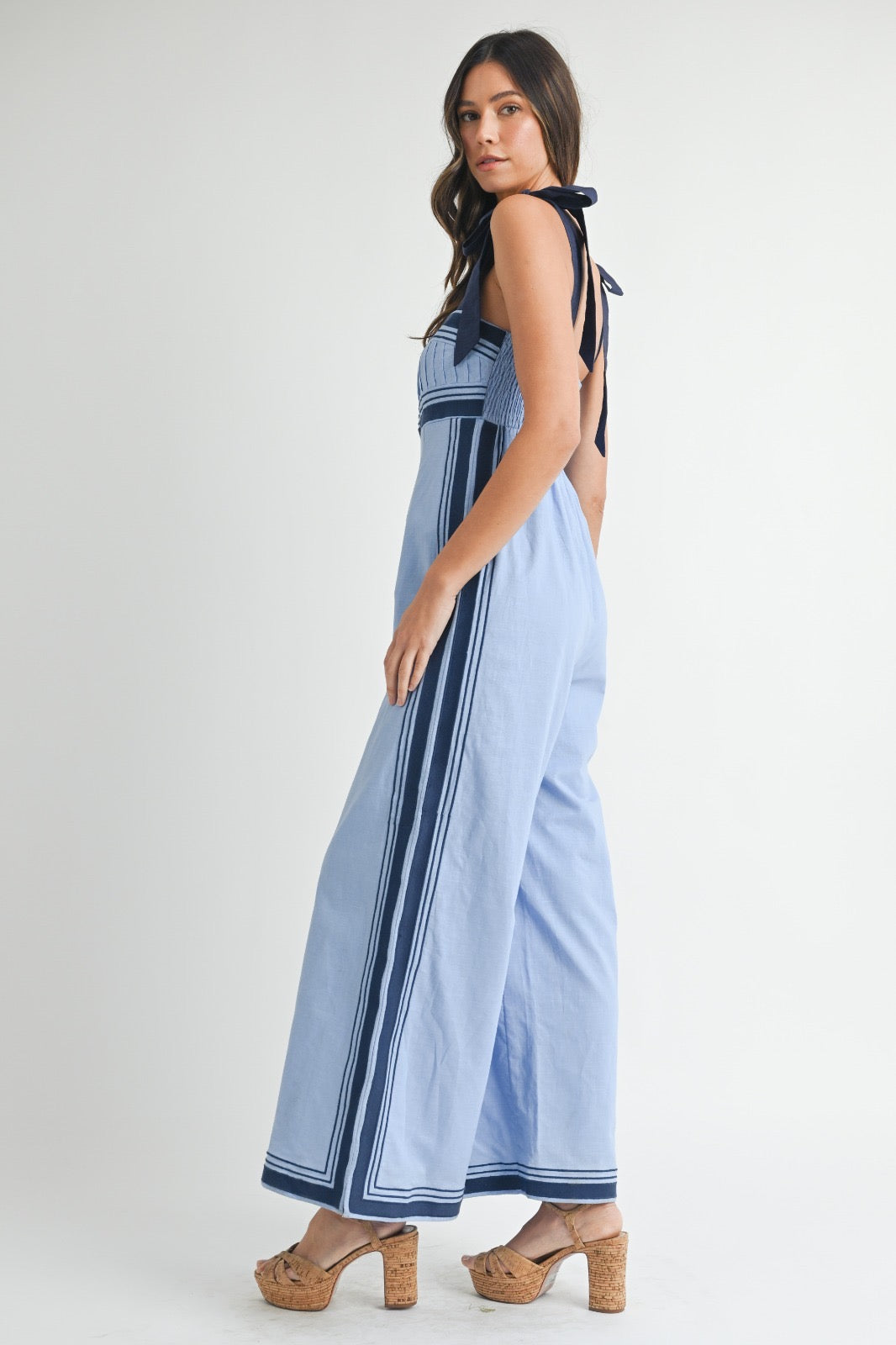 Striped Ribbon Tie-Shoulder Jumpsuit – Made in Chic