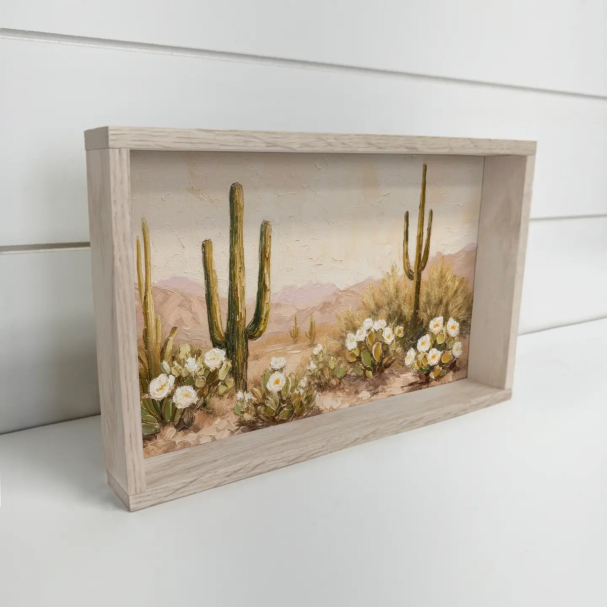 Blooming Beige Desert Landscape Wood Sign